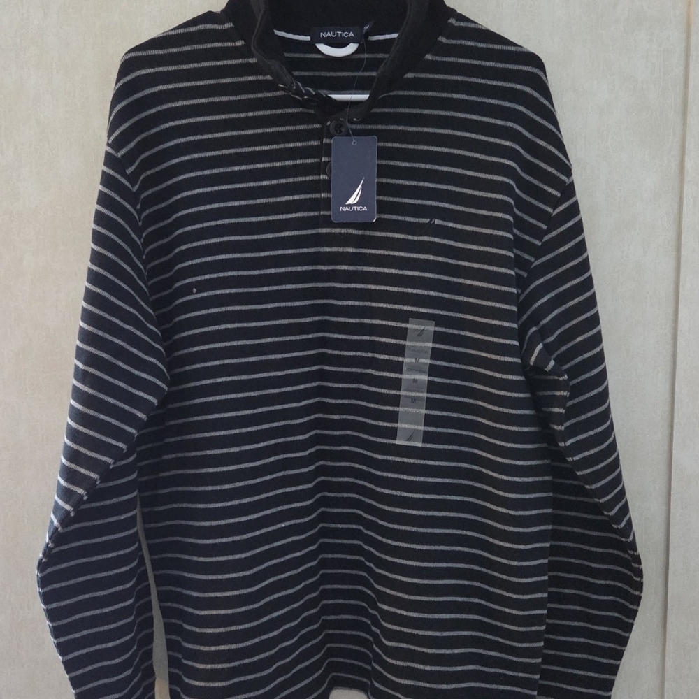 Nautica Black and Gray Striped Sweater
